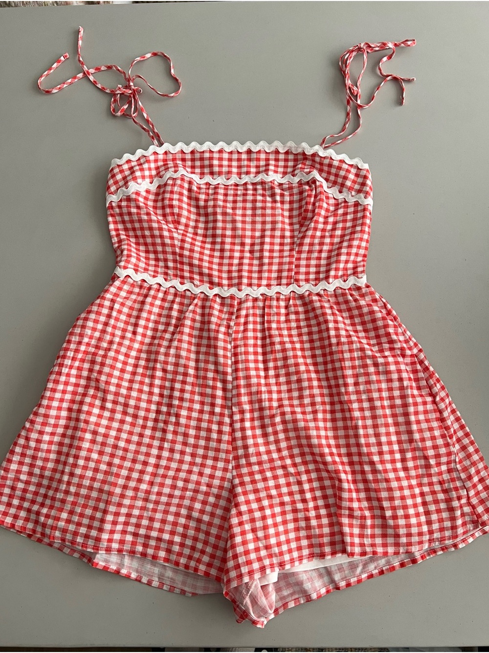 NEW Red Gingham Romper with White Trim Small